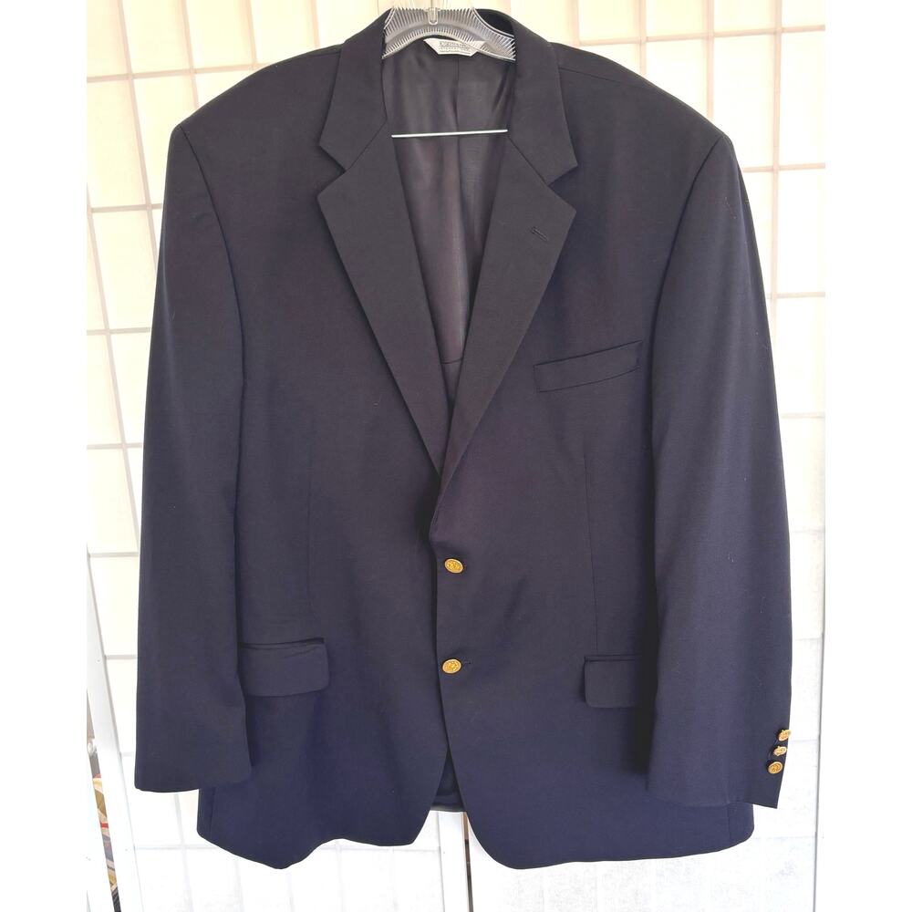Joseph‎ & Feiss Mens 48R Wool Navy Gold Button Blazer Suit Jacket Career Preppy